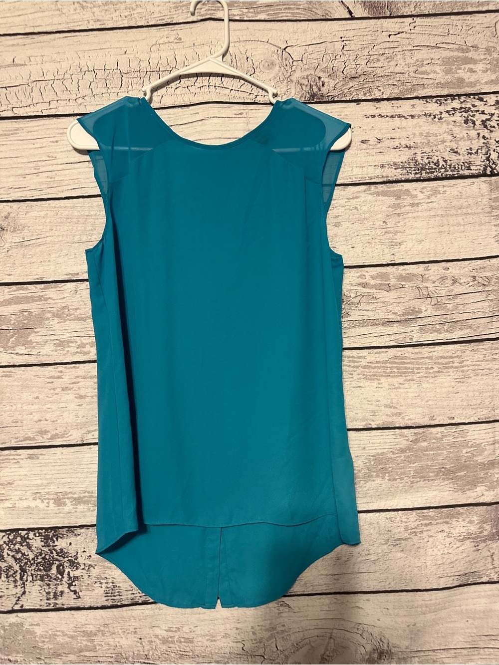 APT. 9 Teal Sleeveless Chiffon Blouse Size Small Sheer Yoke Button Back